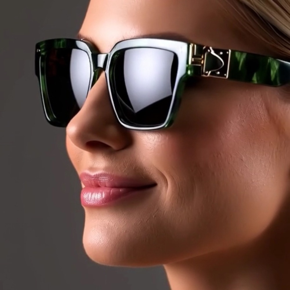 Oversized Square Sunglasses Women Green Marble Fashion Eyewear Female Ladys 2026